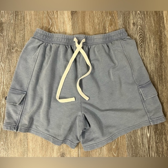 Jane & Delancey drawstring elastic waist dusty blue button flap side pockets, M. - Picture 1 of 6